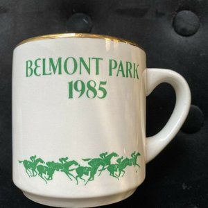 1985 BELMONT PARK RACE TRACK HORSE RACING COFFEE MUG NY NEW YORK VINTAGE